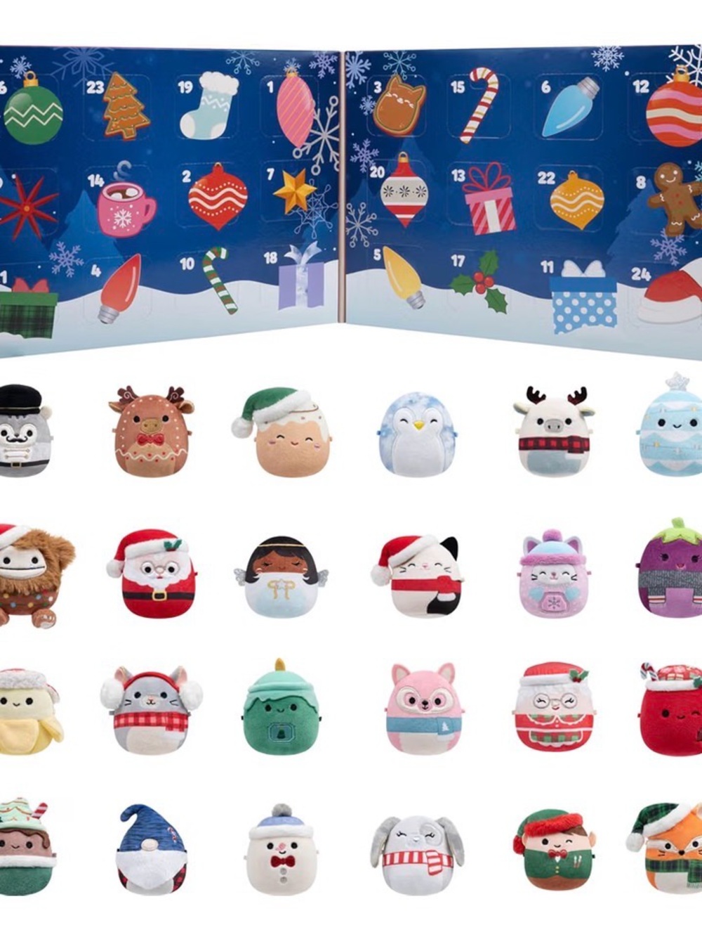Squishmallows Holiday Plush Advent Set - Blue, Red, Green, White, Pink, Purple